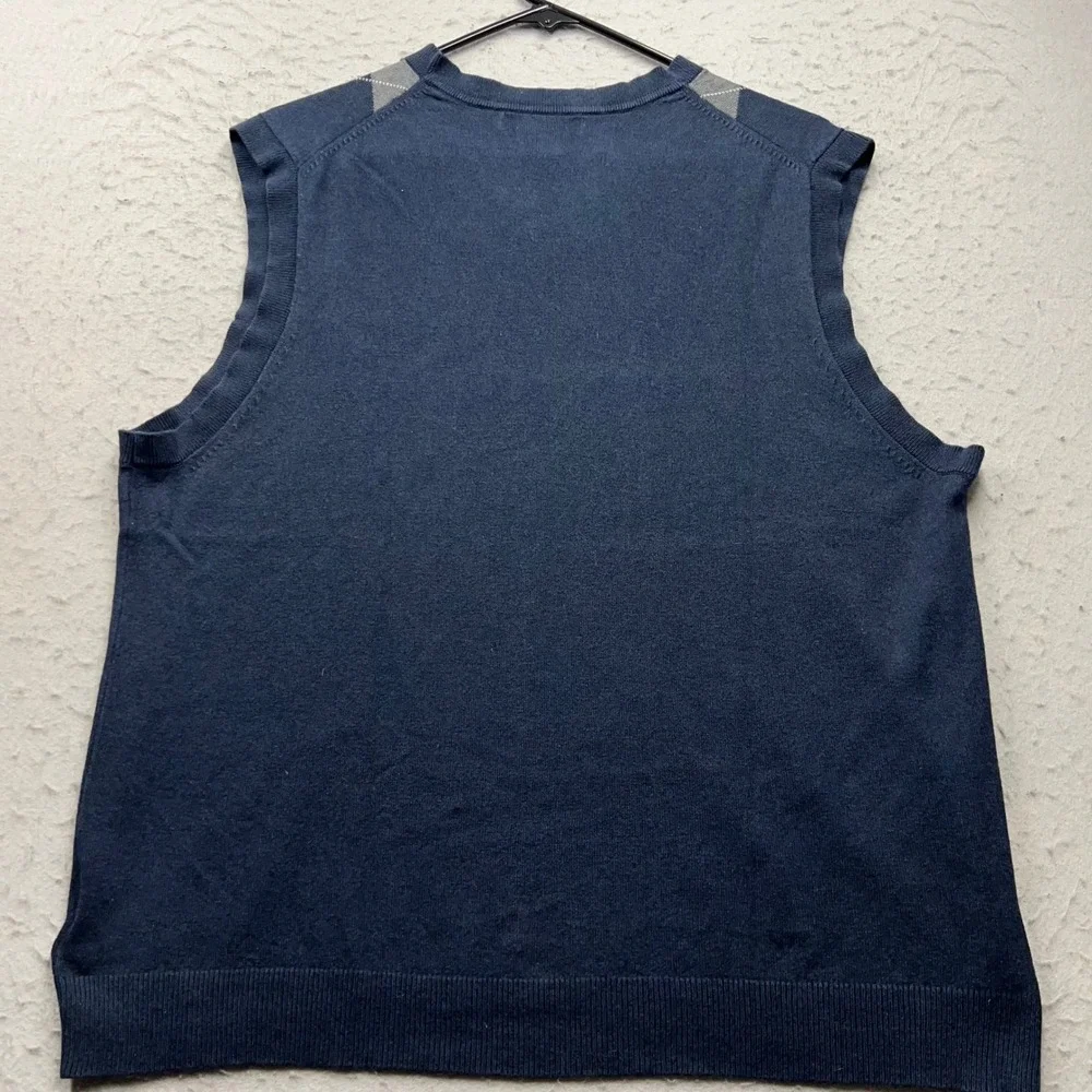 Banana Republic Mens XL Silk Cashmere Argyle V-Neck Sweater Vest Navy Blue 2521